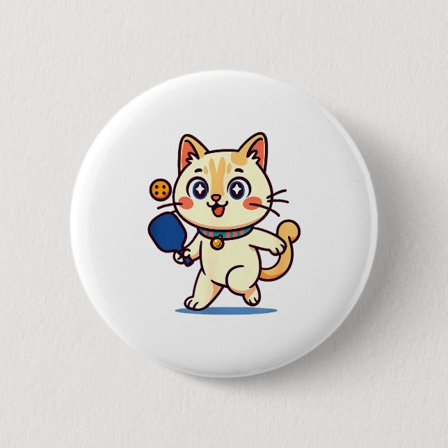 Cute orange cat playing pickleball  6 cm round badge (Front)