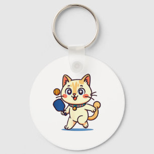 Cute orange cat playing pickleball  key ring