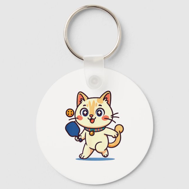 Cute orange cat playing pickleball  key ring (Front)