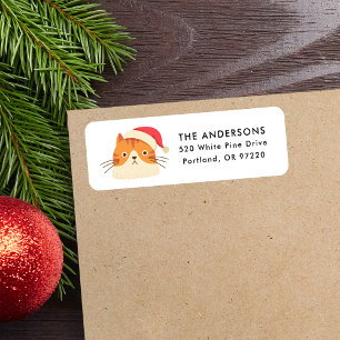 Cute Orange Cat Santa Hat Christmas Return Address
