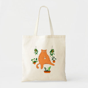 Cute Orange Cat With Plant, Cute Cat Gift Tote Bag