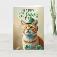 Cute Orange Cat with Shamrocks St Patrick's Day