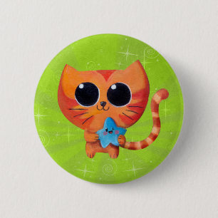 Cute Orange Cat with Star 6 Cm Round Badge