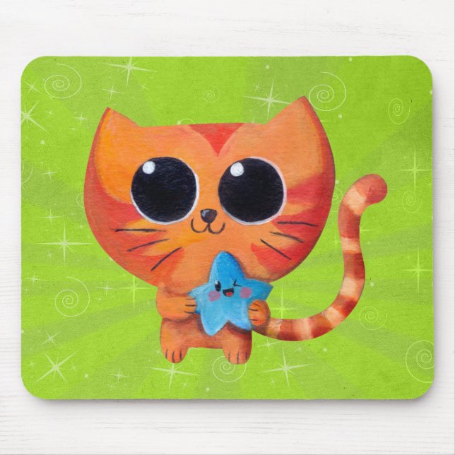 Cute Orange Cat with Star Mouse Mat (Front)