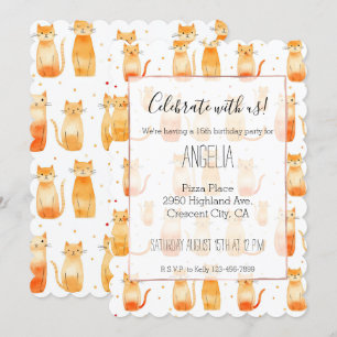 Cute Orange Cats and Dots Invitation