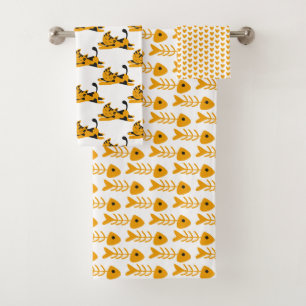 Cute Orange Cats, Hearts and Bones Bath Towel Set