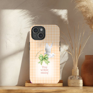Cute Orange Check Green Coquette Dove Bible iPhone 15 Case