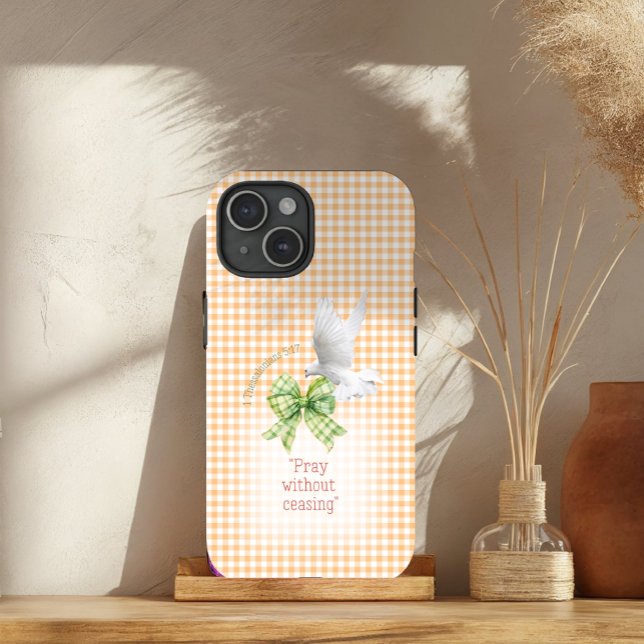 Cute Orange Check Green Coquette Dove Bible Case-Mate iPhone Case (Creator Uploaded)