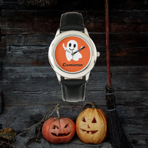 Cute Orange Circle Smiling Halloween Ghost Watch