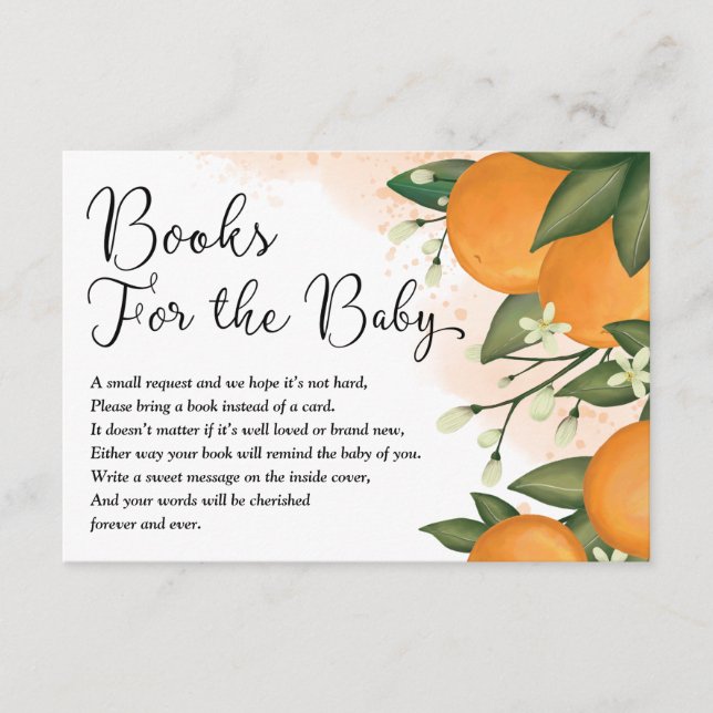 Cute Orange Citrus Greenery Books for Baby Enclosure Card (Front)