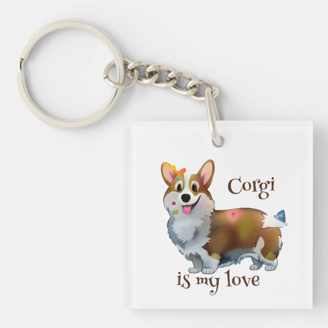 Cute Orange corgi for  a positive mood  Key Ring (Front)