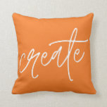 Cute Orange Create Throw Pillow | Custom Colours<br><div class="desc">Trendy create throw pillow in white script on a orange colour background. The perfect gift to give or keep. Kimberly Brett.</div>