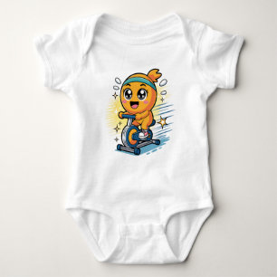 Cute Orange Cycling Exercise Bike Cartoon Workout Baby Bodysuit