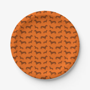 Cute orange dachshund pattern paper plate