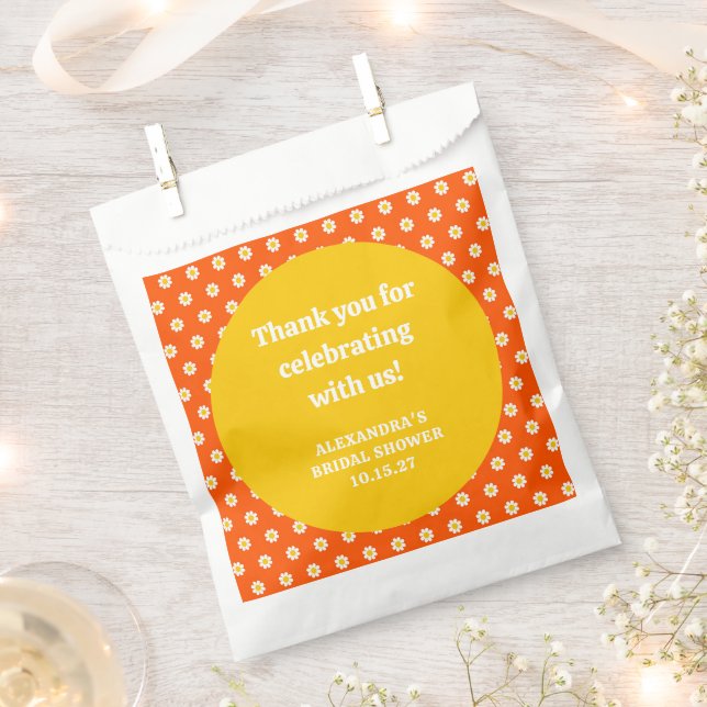 Cute Orange Daisy Bridal Shower Custom Thank You Favour Bags (Clipped)