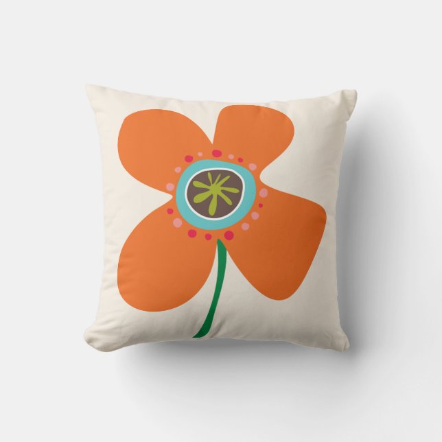 Cute Orange Daisy Pop Chic Summer Flowers Pattern Cushion (Front)