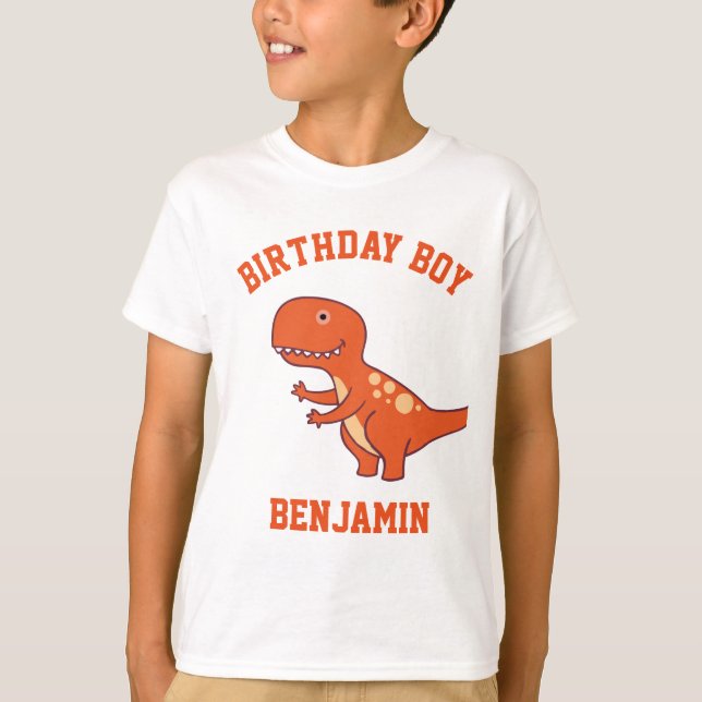 Cute Orange Dinosaur Birthday Party T-Shirt (Front)
