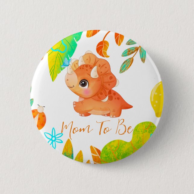 Cute Orange Dinosaur Mum To Be Button (Front)