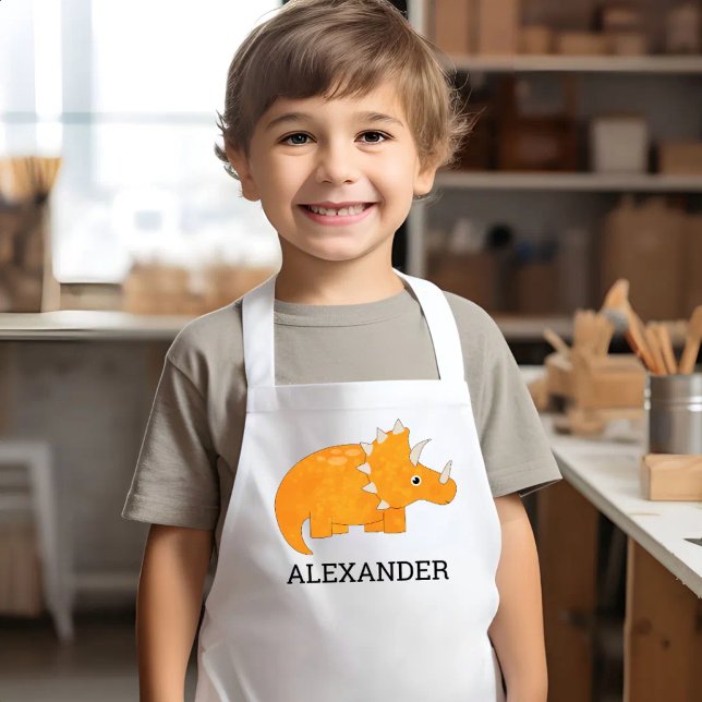 Cute Orange Dinosaur Personalised Kids Apron (Creator Uploaded)