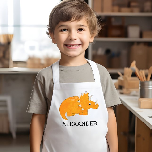 Cute Orange Dinosaur Personalized Kids Apron (Creator Uploaded)