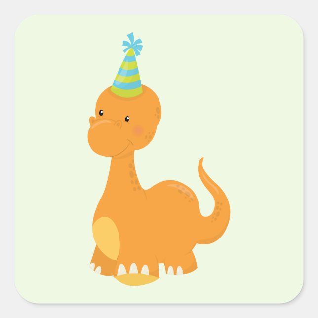 Cute orange dinosaur square sticker (Front)
