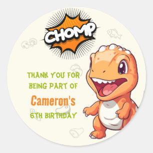 Cute Orange Dinosaur T-Rex Party Favour Round Classic Round Sticker
