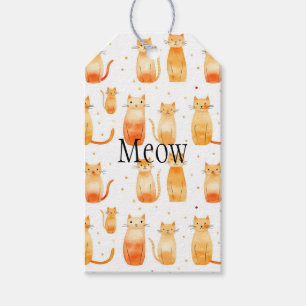 Cute Orange Dots and Cats Birthday Gift Tags