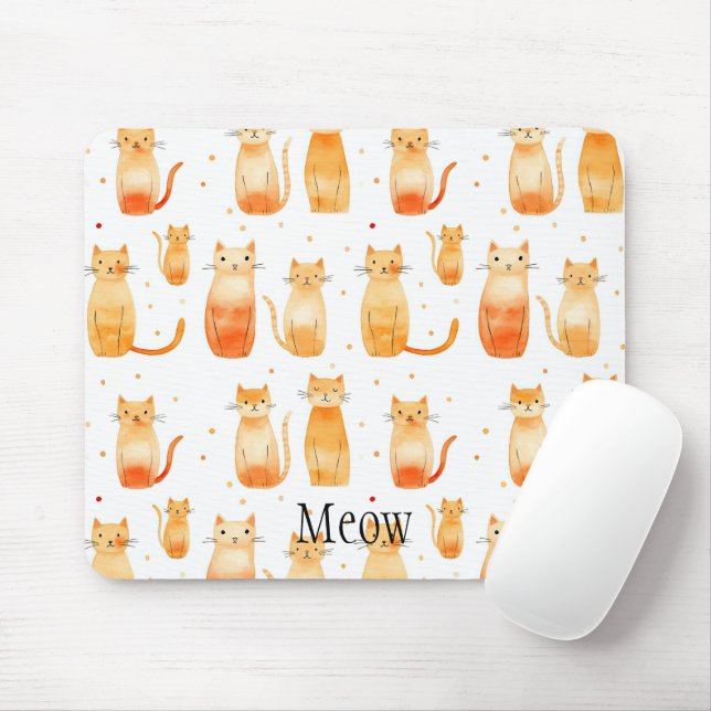 Cute Orange Dots and Cats Mouse Mat (With Mouse)