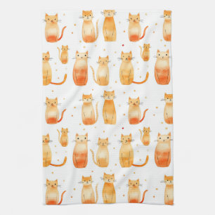Cute Orange Dots and Cats Tea Towel