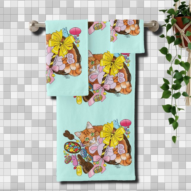 Cute Orange Easter Cat Bath Towel Set (Creator Uploaded)