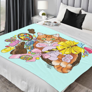 Cute Orange Easter Cat Fleece Blanket