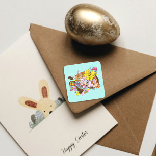 Cute Orange Easter Cat Square Sticker