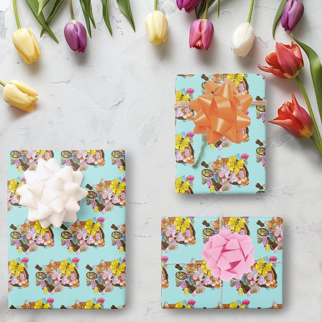 Cute Orange Easter Cat Wrapping Paper Sheet (Creator Uploaded)