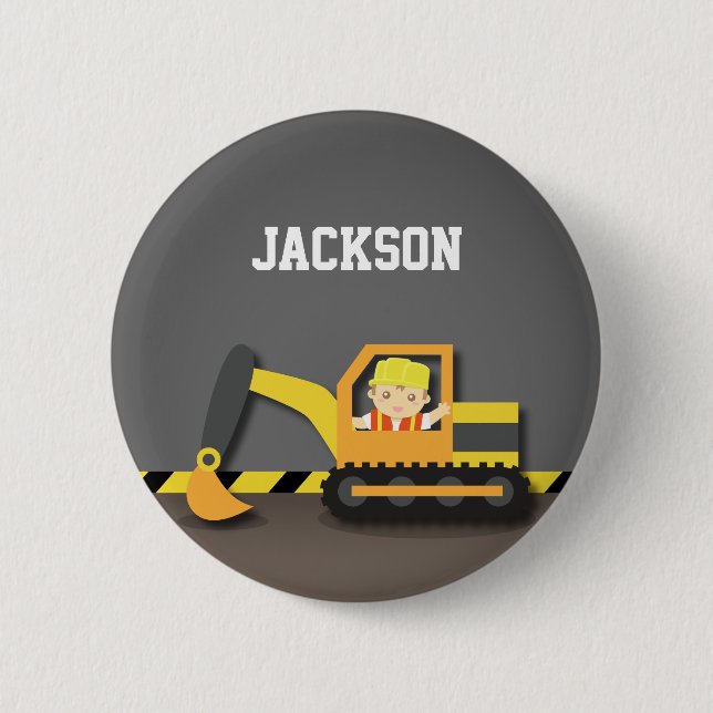 Cute Orange Excavator Construction Builder Boy 6 Cm Round Badge (Front)