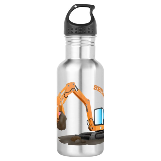 Cute orange excavator digger cartoon 532 ml water bottle (Front)