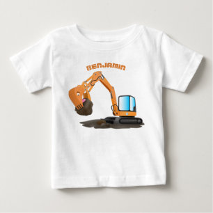 Cute orange excavator digger cartoon baby T-Shirt