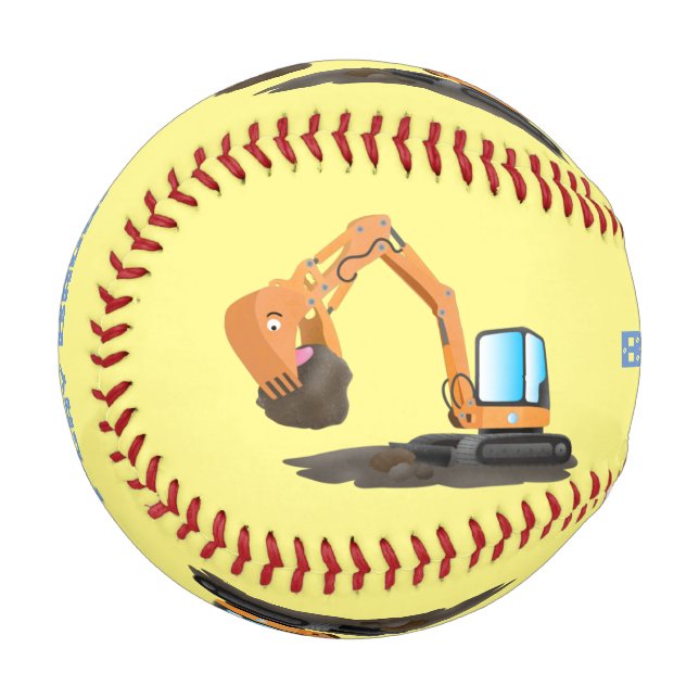 Cute orange excavator digger cartoon baseball (Front Left)
