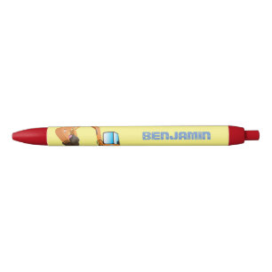 Cute orange excavator digger cartoon black ink pen