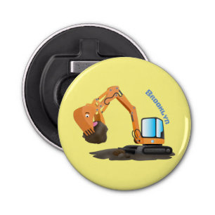 Cute orange excavator digger cartoon bottle opener