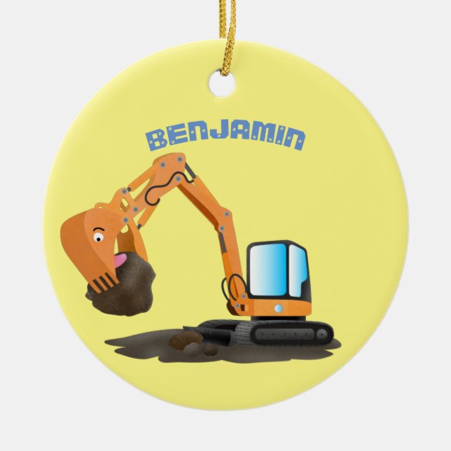 Cute orange excavator digger cartoon ceramic tree decoration (Front)