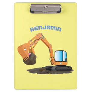 Cute orange excavator digger cartoon clipboard