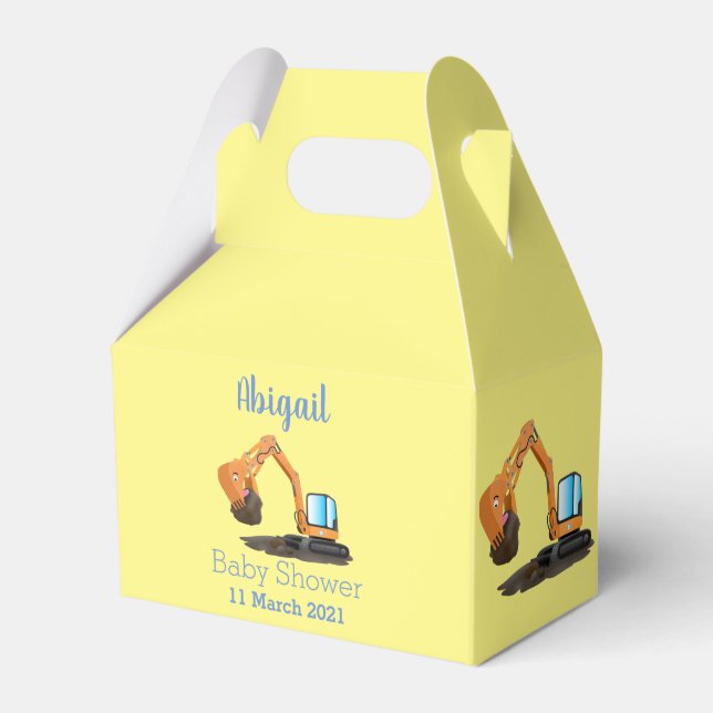 Cute orange excavator digger cartoon favour box (Front Side)