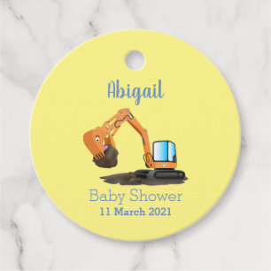Cute orange excavator digger cartoon favour tags