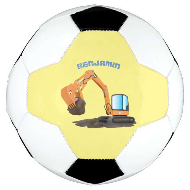 Cute orange excavator digger cartoon football (Front)