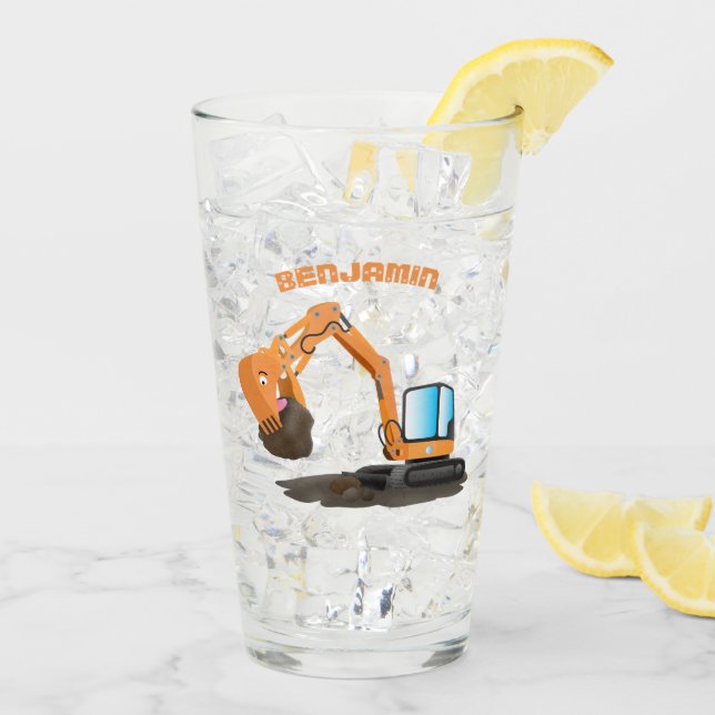 Cute orange excavator digger cartoon glass (Back Ice)