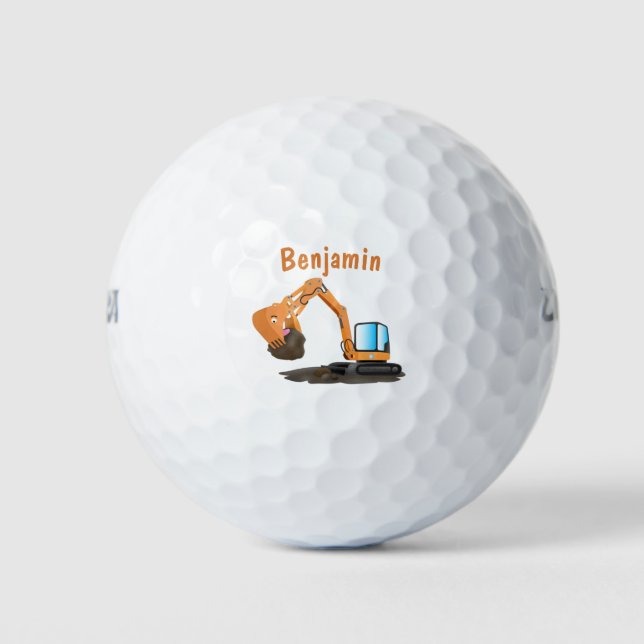 Cute orange excavator digger cartoon golf balls (Front)