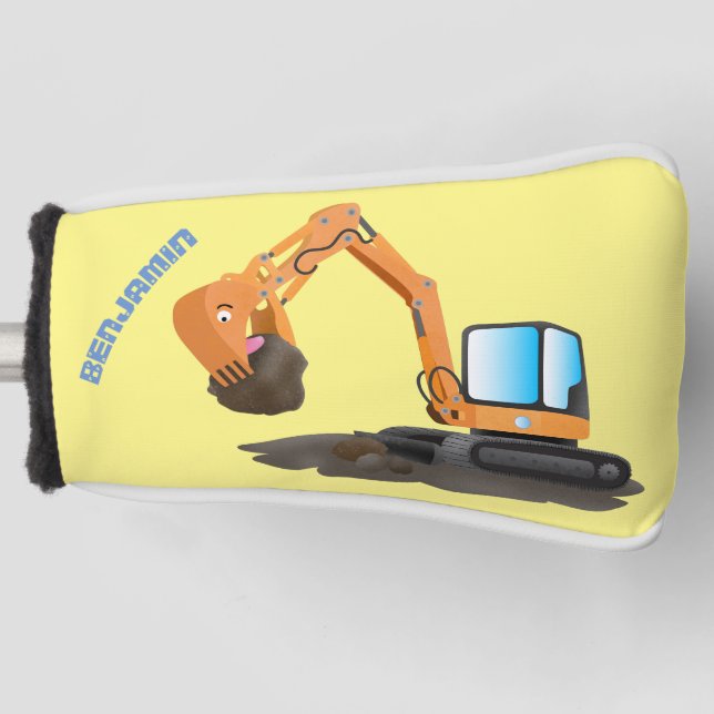 Cute orange excavator digger cartoon golf head cover (Front)
