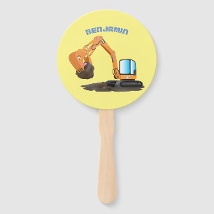 Cute orange excavator digger cartoon hand fan