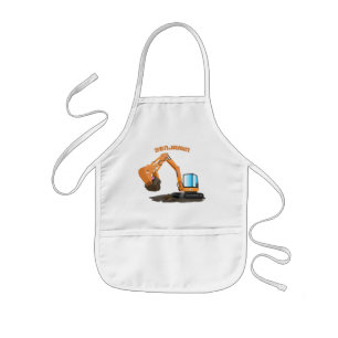 Cute orange excavator digger cartoon kids apron