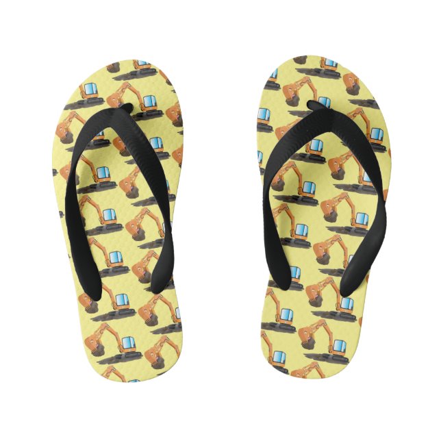 Cute orange excavator digger cartoon kid's flip flops (Footbed)